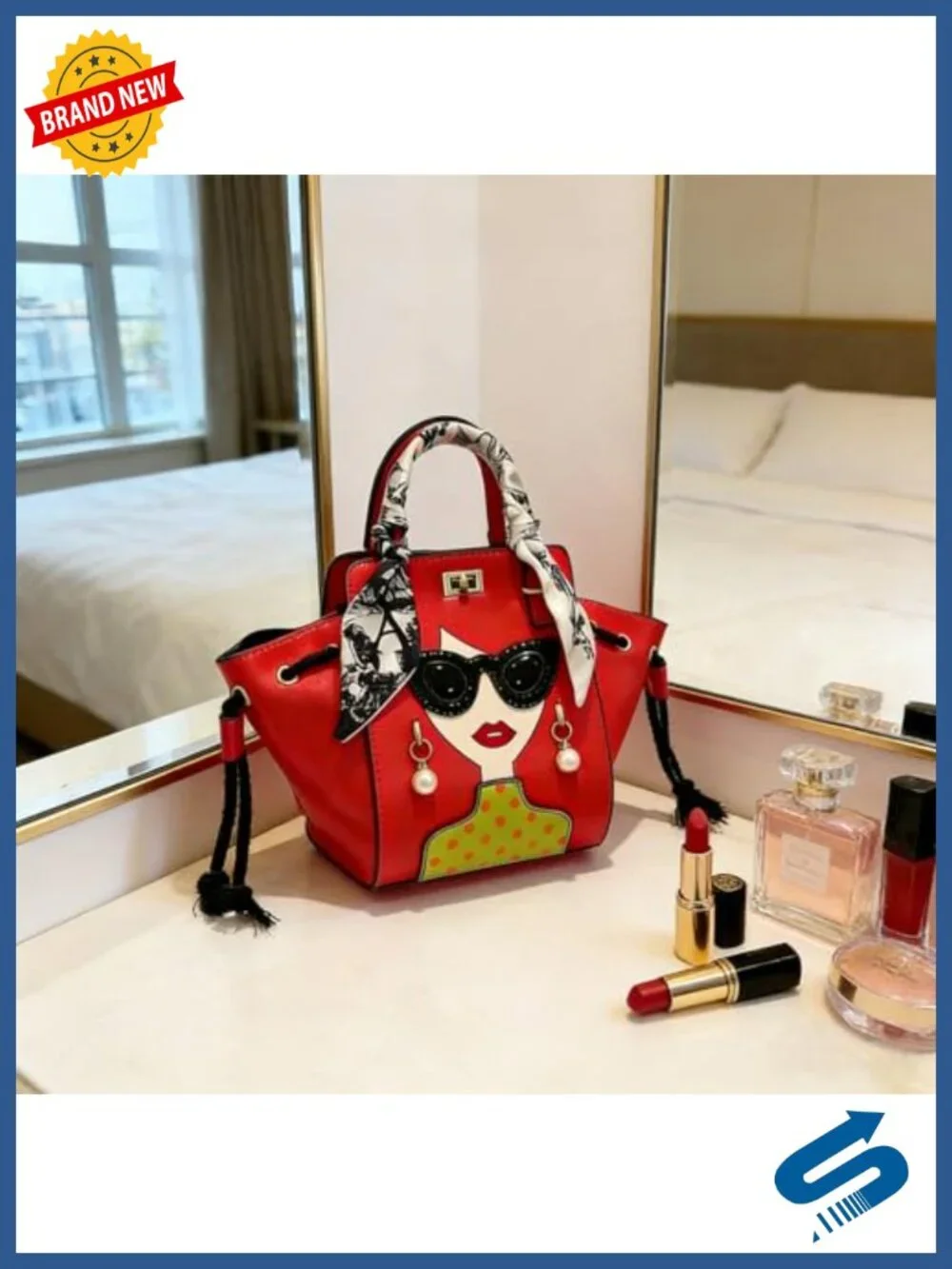 3D Lady Face PU Leather Funky Satchel Handbag Women Novelty Designer Purse